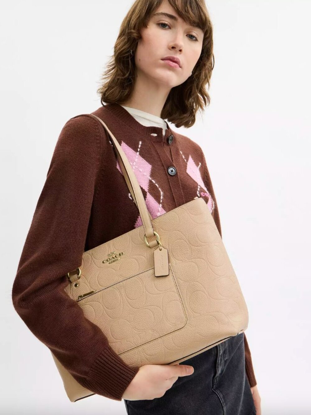NWT COACH Station Tote Bag In Signature Leather - CCD49 Gold/Oat - Picture 3 of 5